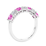 Anniversary diamond ring featuring 7 lab created diamonds and gemstones in a classic band.