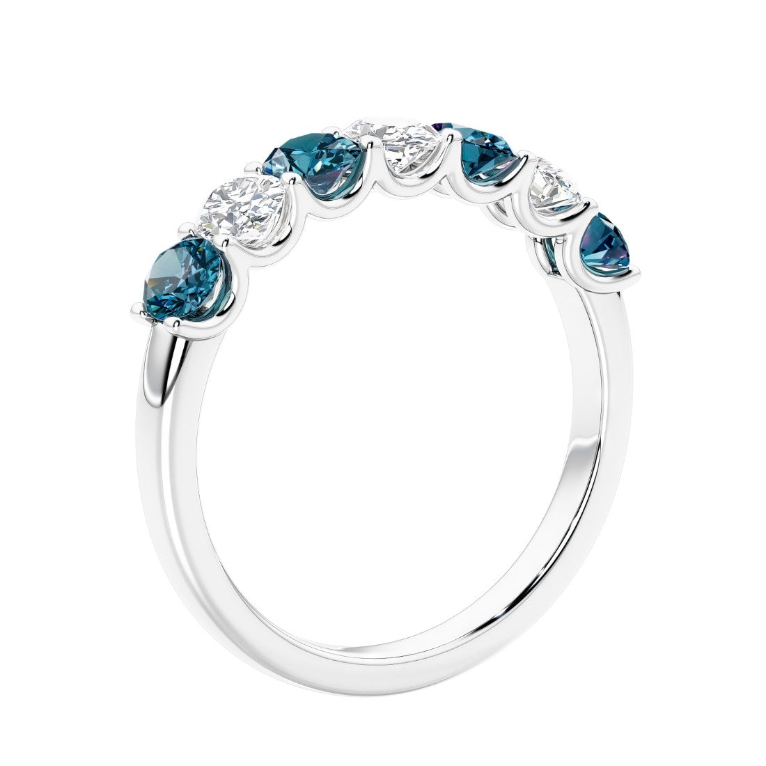 Anniversary diamond ring featuring 7 lab created diamonds and gemstones in a classic band.