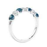 Anniversary diamond ring featuring 7 lab created diamonds and gemstones in a classic band.