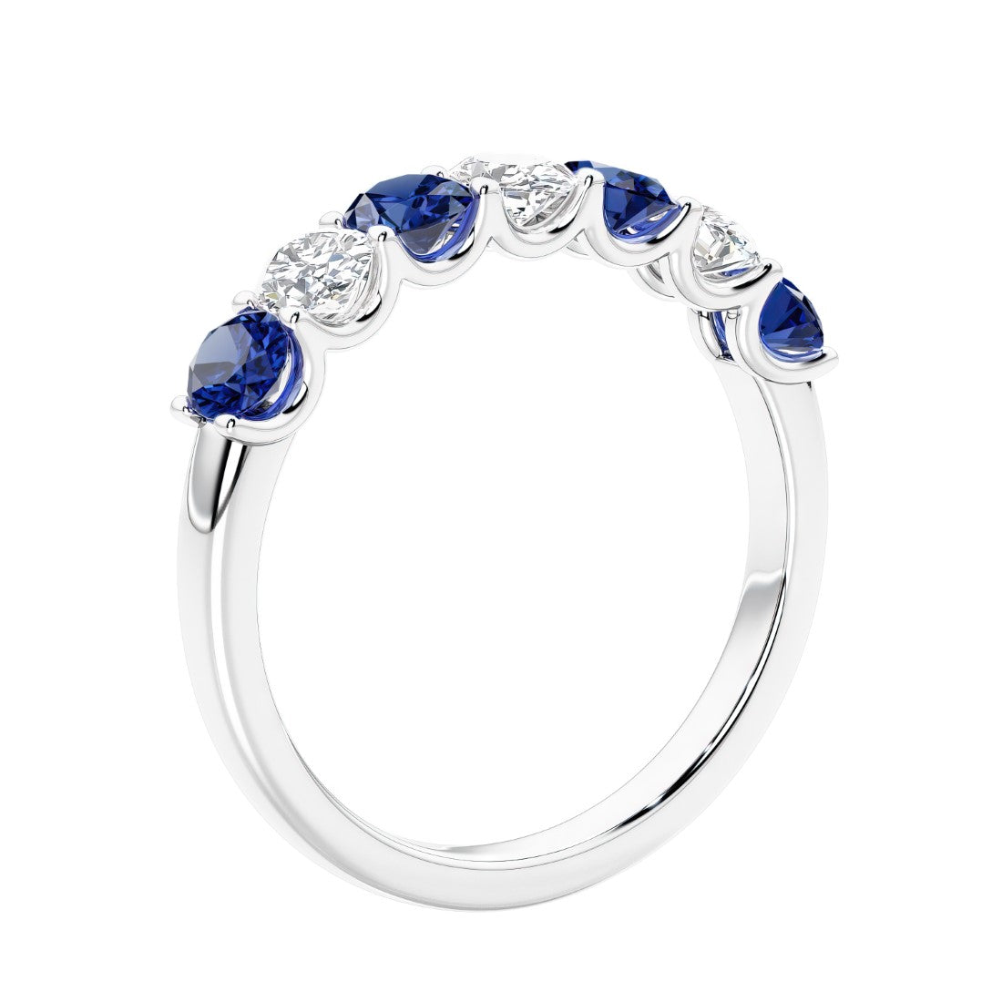 Anniversary diamond ring featuring 7 lab created diamonds and gemstones in a classic band.