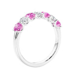 Anniversary diamond ring featuring 7 lab created diamonds and gemstones in a classic band.