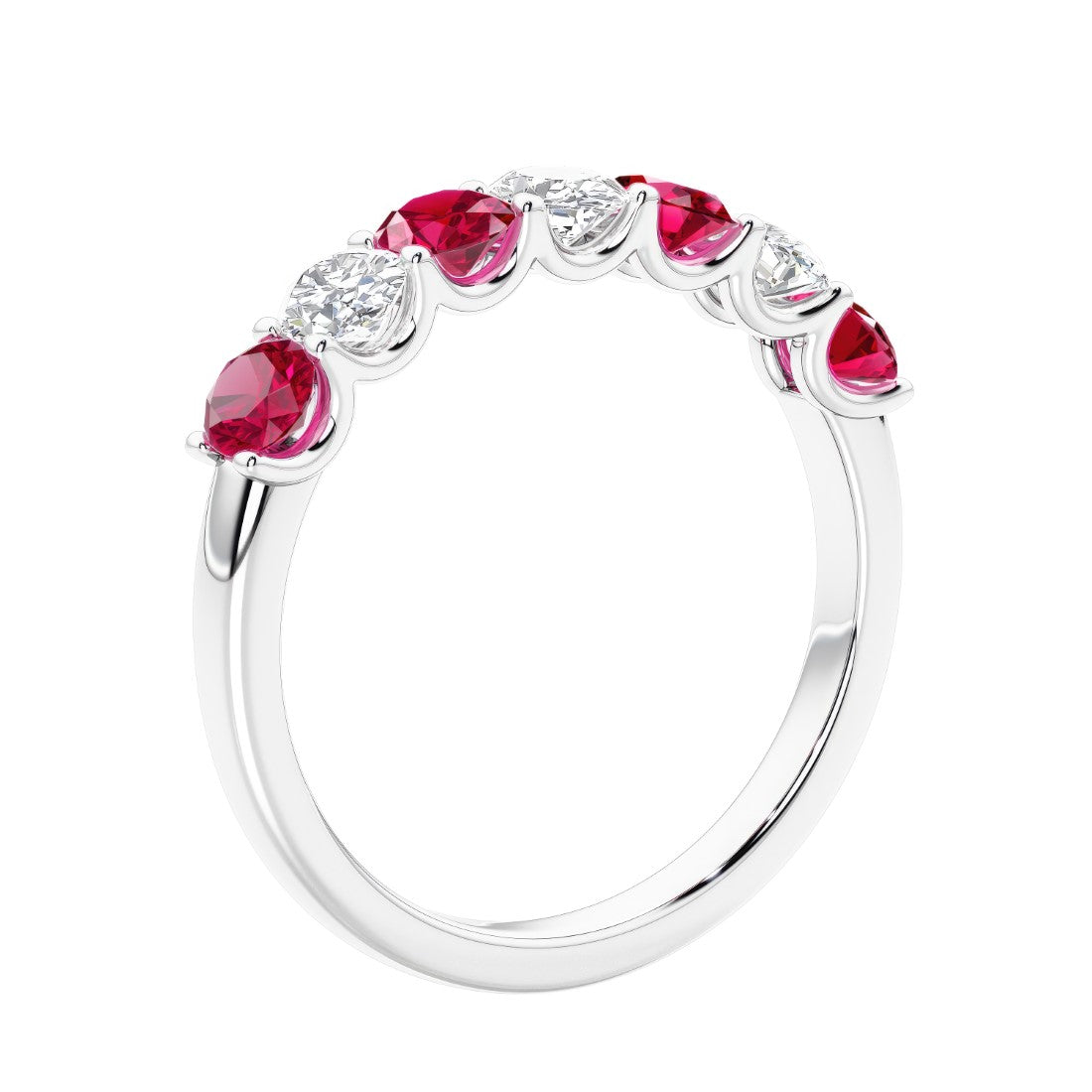 Anniversary diamond ring featuring 7 lab created diamonds and gemstones in a classic band.