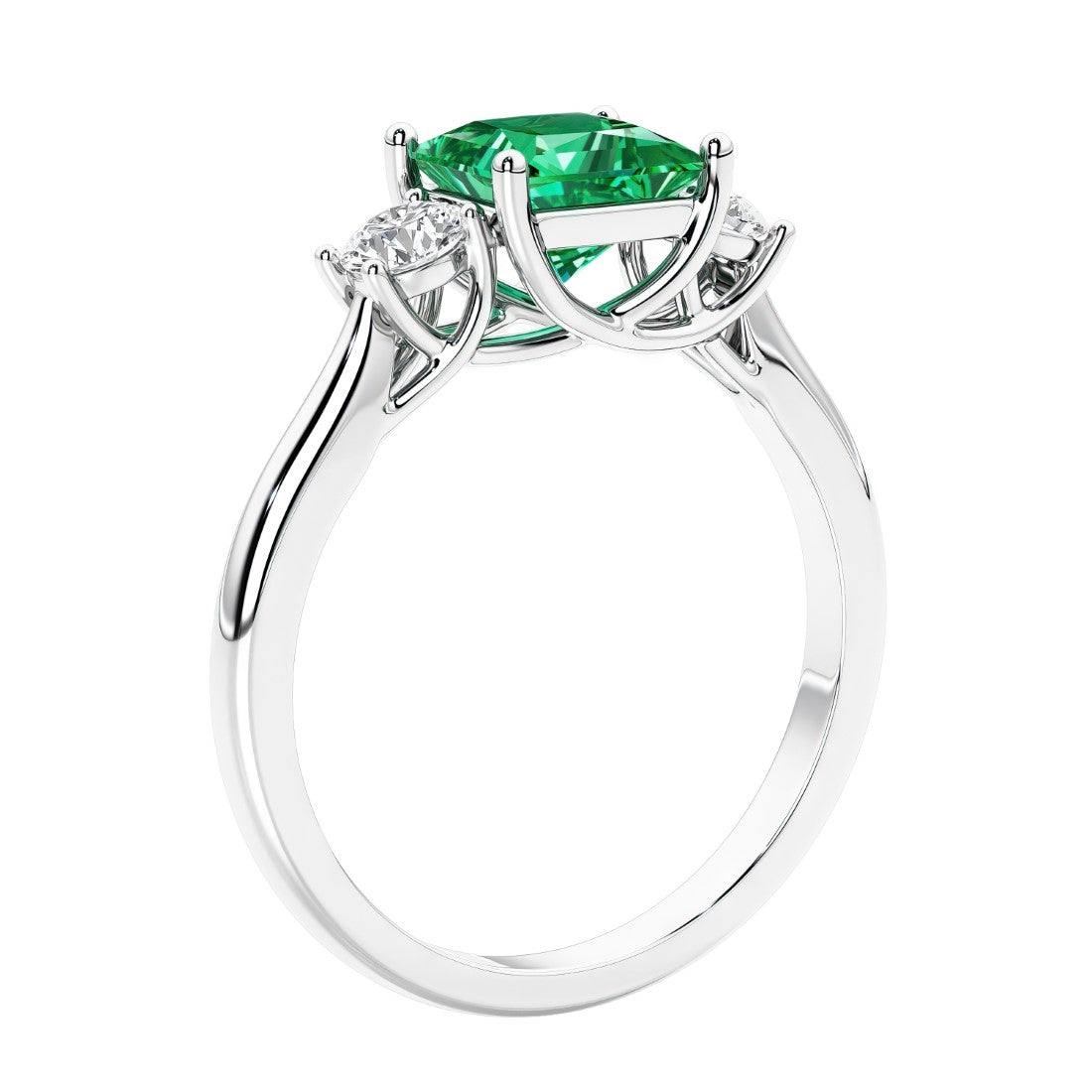 3 stone princess diamond ring in sleek white gold.