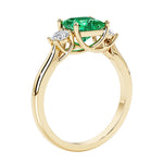 Princess shaped three stone diamond ring in modern style.
