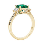 Princess shaped three stone diamond ring in modern style.