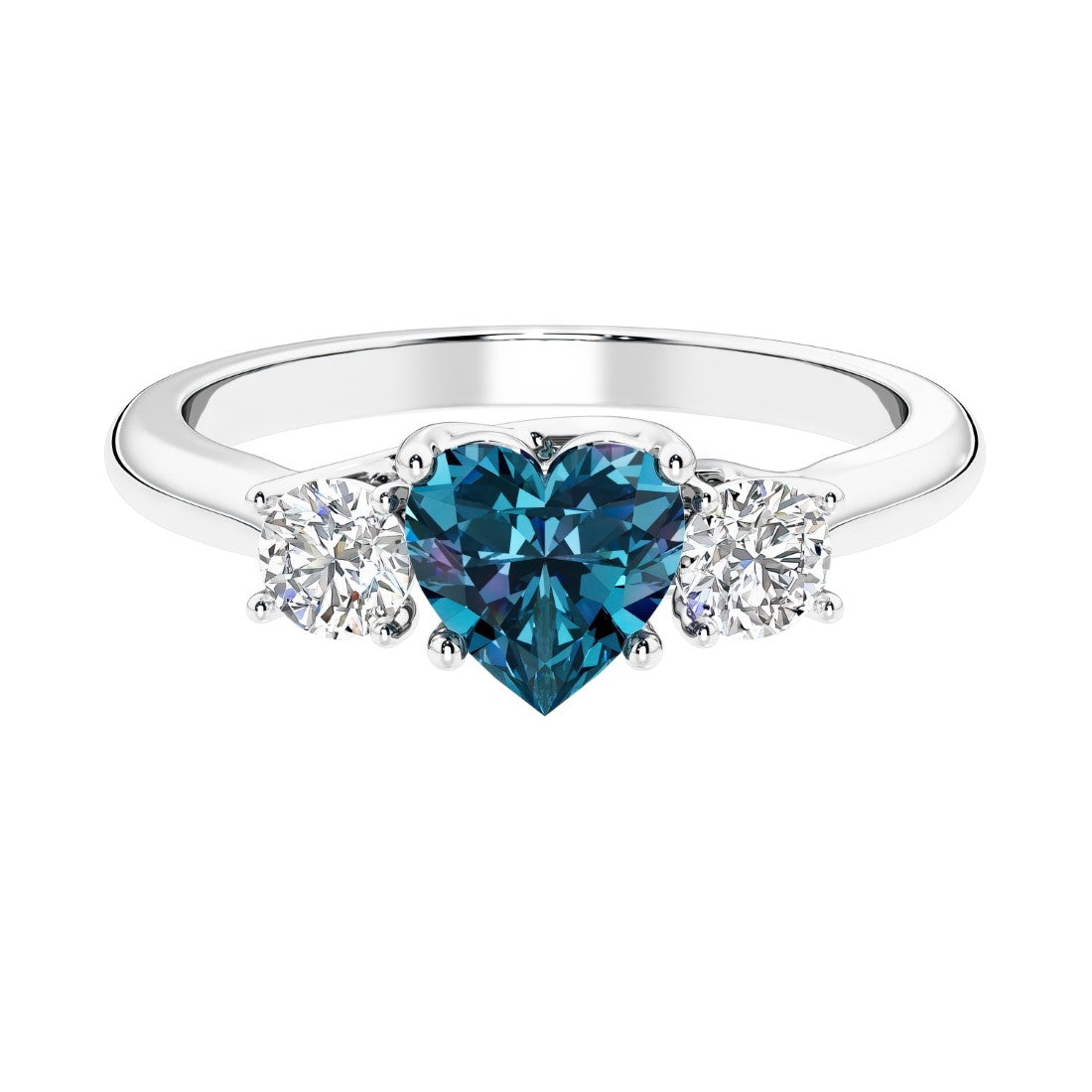 3 stone Heart diamond ring set in a delicate band.