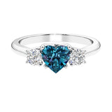3 stone Heart diamond ring set in a delicate band.