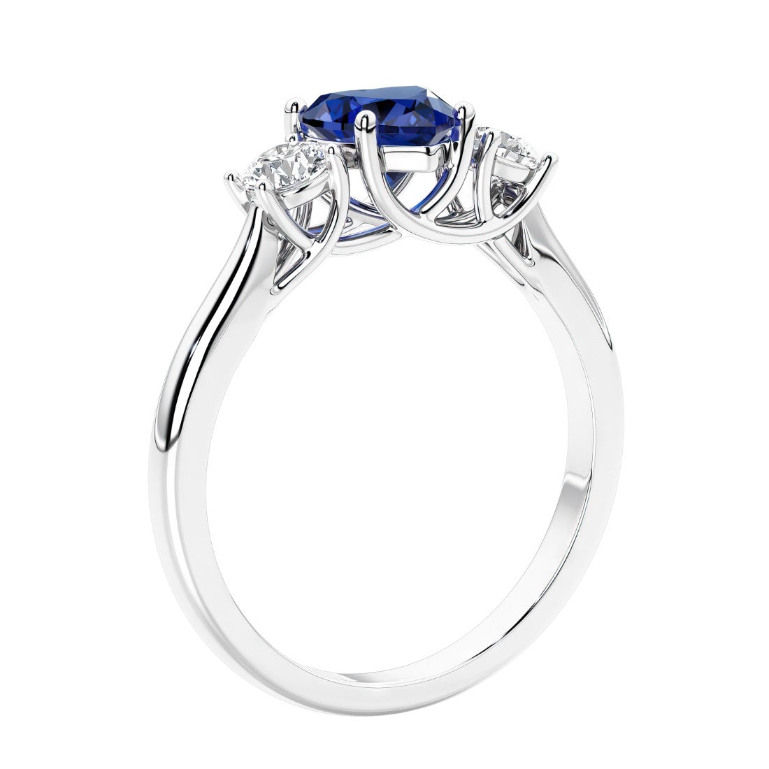 3 stone diamond engagement ring with Heart shaped center in white gold.