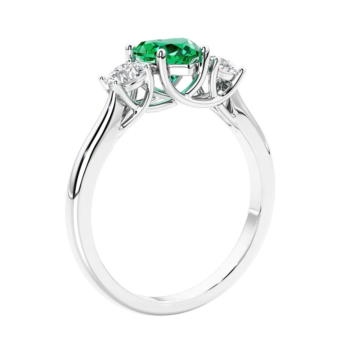 3 stone diamond engagement ring with Heart shaped center in white gold.