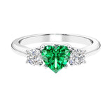 3 stone Heart diamond ring set in a delicate band.