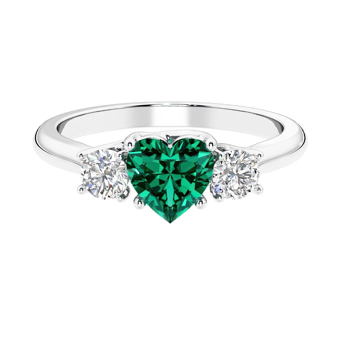 3 stone Heart diamond ring set in a delicate band.