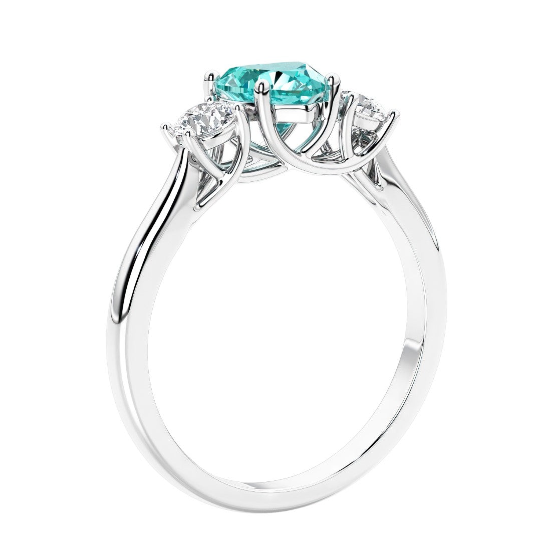 3 stone diamond engagement ring with Heart shaped center in white gold.