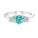 3 stone Heart diamond ring set in a delicate band.