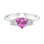 3 stone Heart diamond ring set in a delicate band.