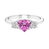 3 stone Heart diamond ring set in a delicate band.