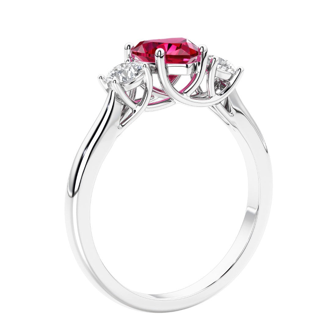 3 stone diamond engagement ring with Heart shaped center in white gold.