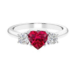 3 stone Heart diamond ring set in a delicate band.