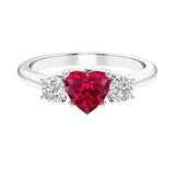 3 stone Heart diamond ring set in a delicate band.