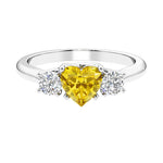 3 stone Heart diamond ring set in a delicate band.