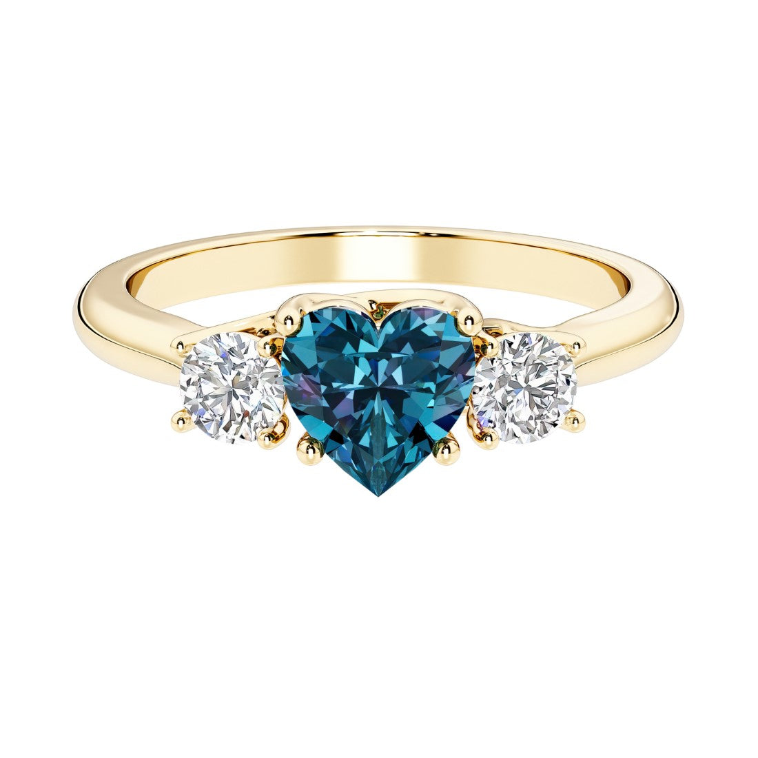 Heart shaped 3 stone engagement ring with elegant diamond side stones.