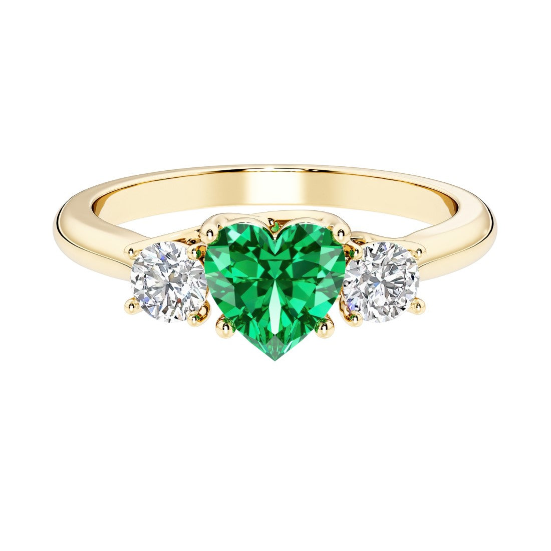 Heart shaped 3 stone engagement ring with elegant diamond side stones.