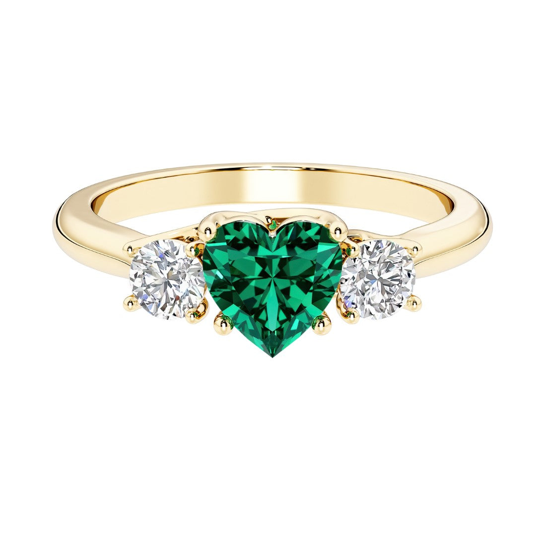 Heart shaped 3 stone engagement ring with elegant diamond side stones.
