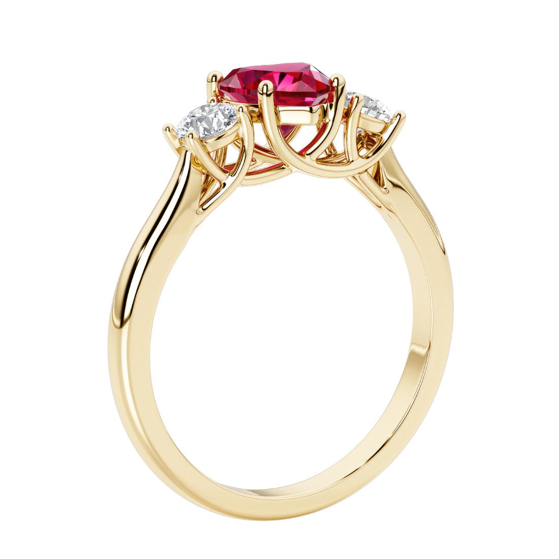 Three stone Heart shaped engagement ring with vintage styling.