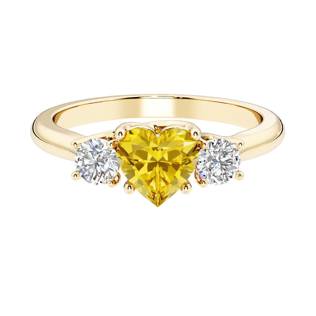Heart shaped 3 stone engagement ring with elegant diamond side stones.