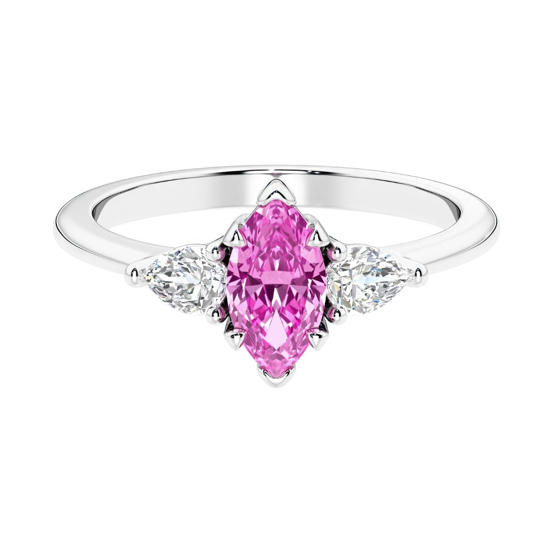 Three stone marquise diamond ring with dramatic center shape.