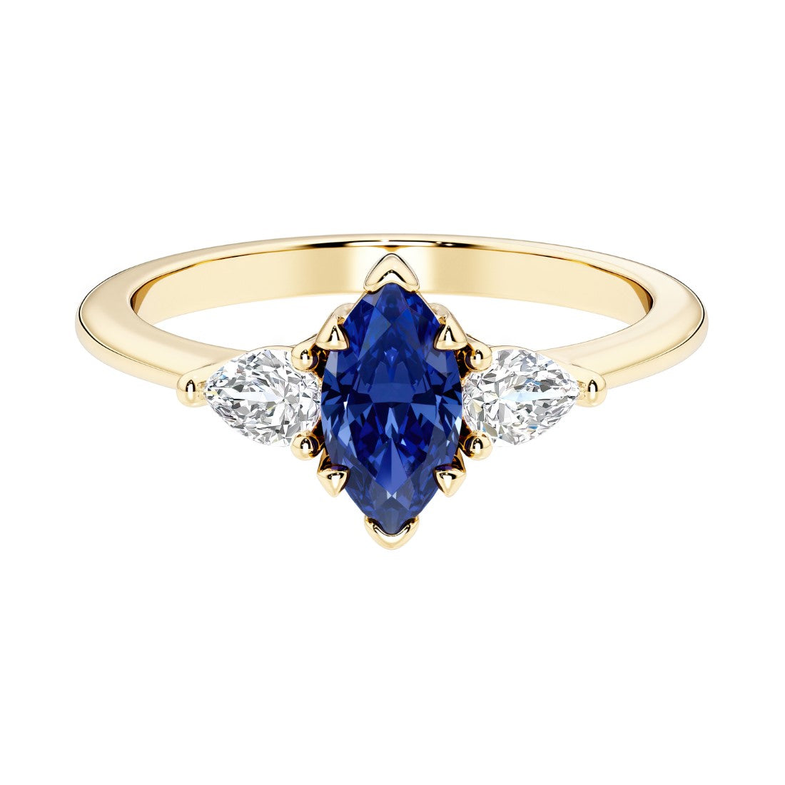 Marquise cut 3 stone engagement ring with elegant taper.