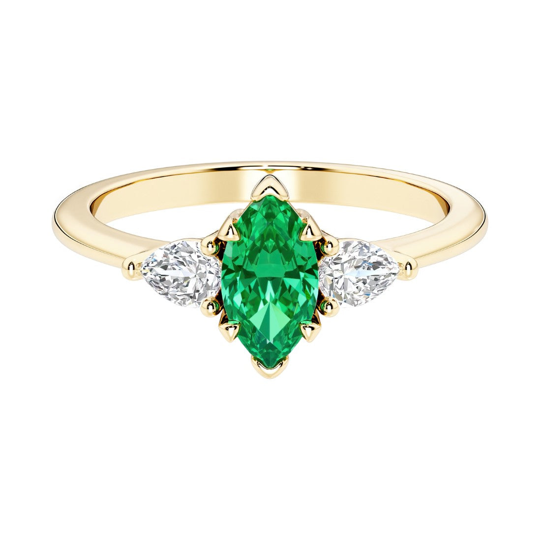 Marquise cut 3 stone engagement ring with elegant taper.