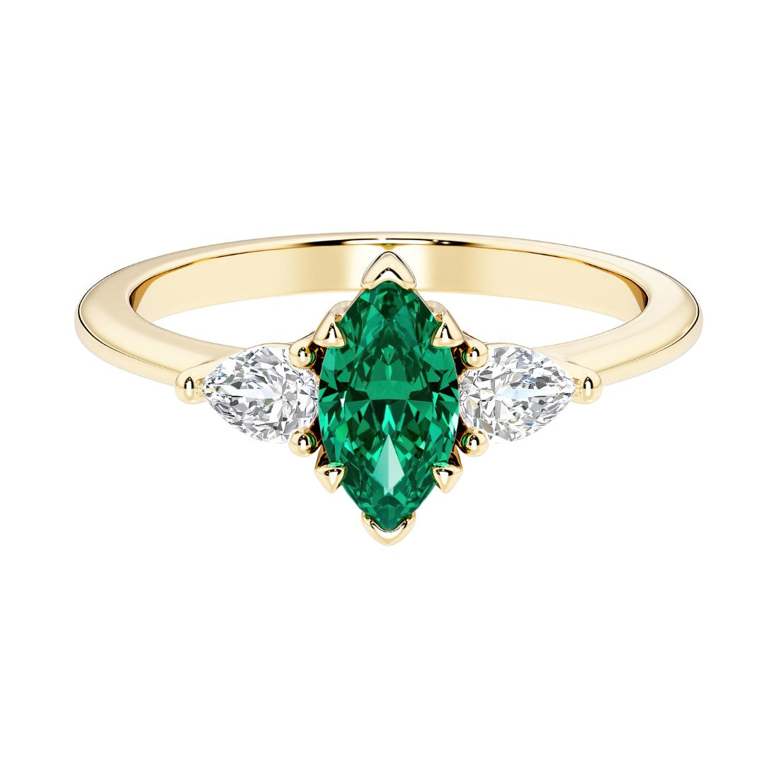 Marquise cut 3 stone engagement ring with elegant taper.