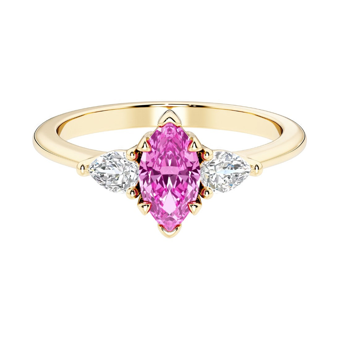 Marquise cut 3 stone engagement ring with elegant taper.