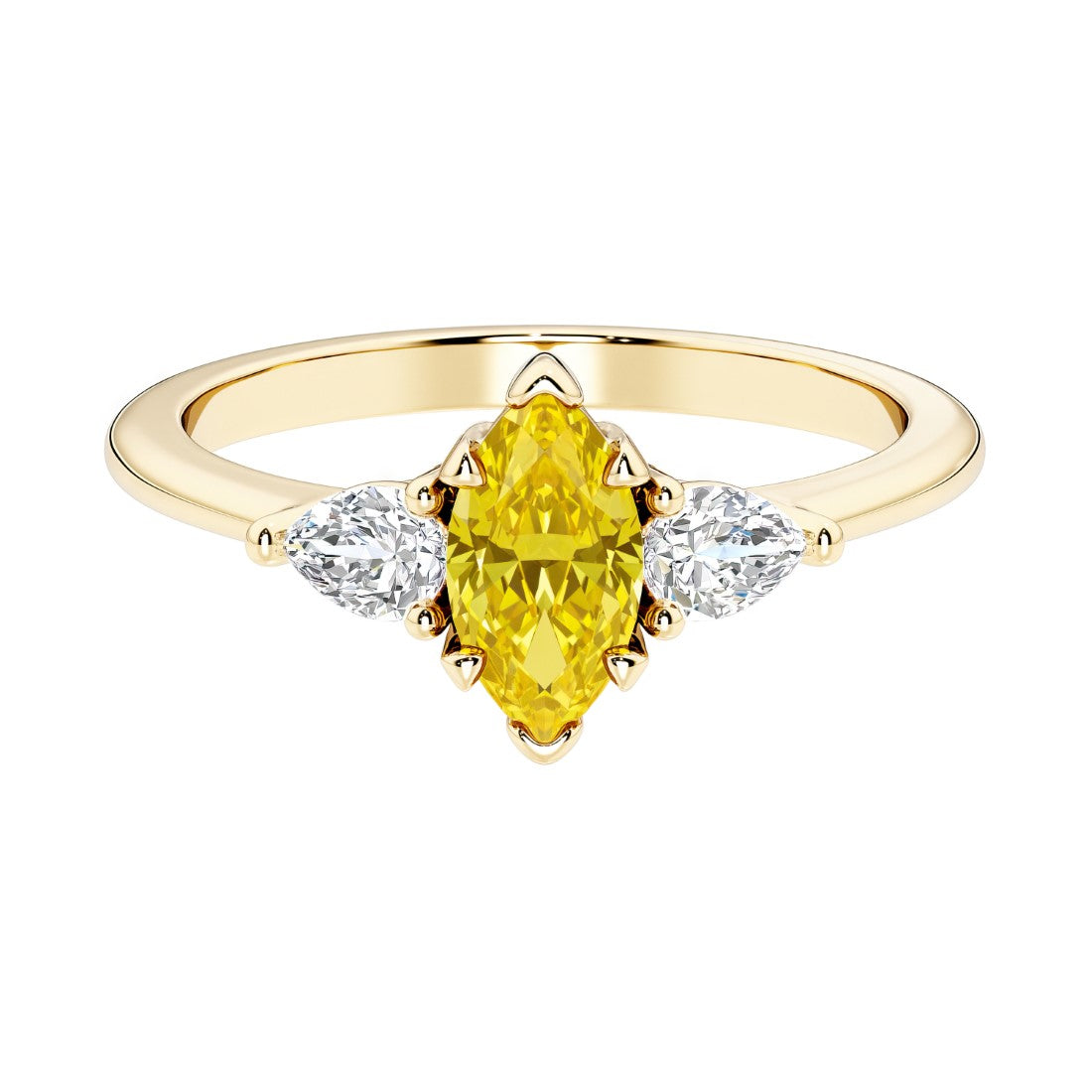 Marquise cut 3 stone engagement ring with elegant taper.
