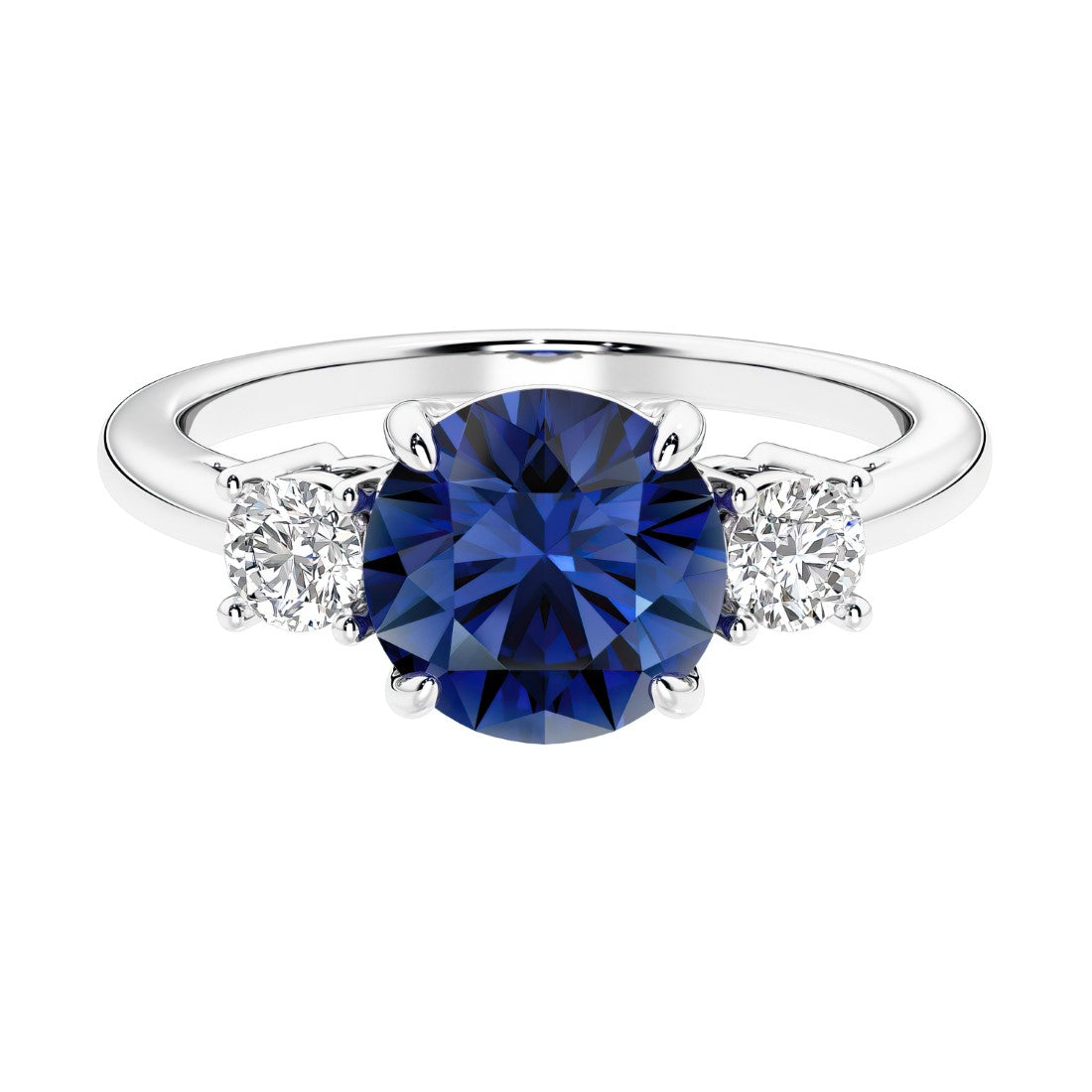 Timeless three stone round diamond engagement ring.