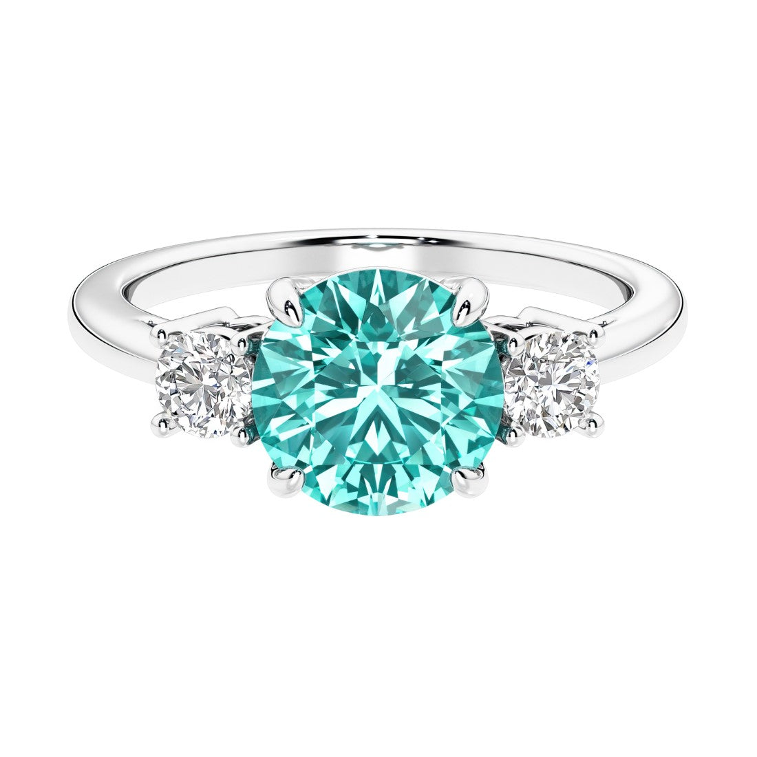 Timeless three stone round diamond engagement ring.