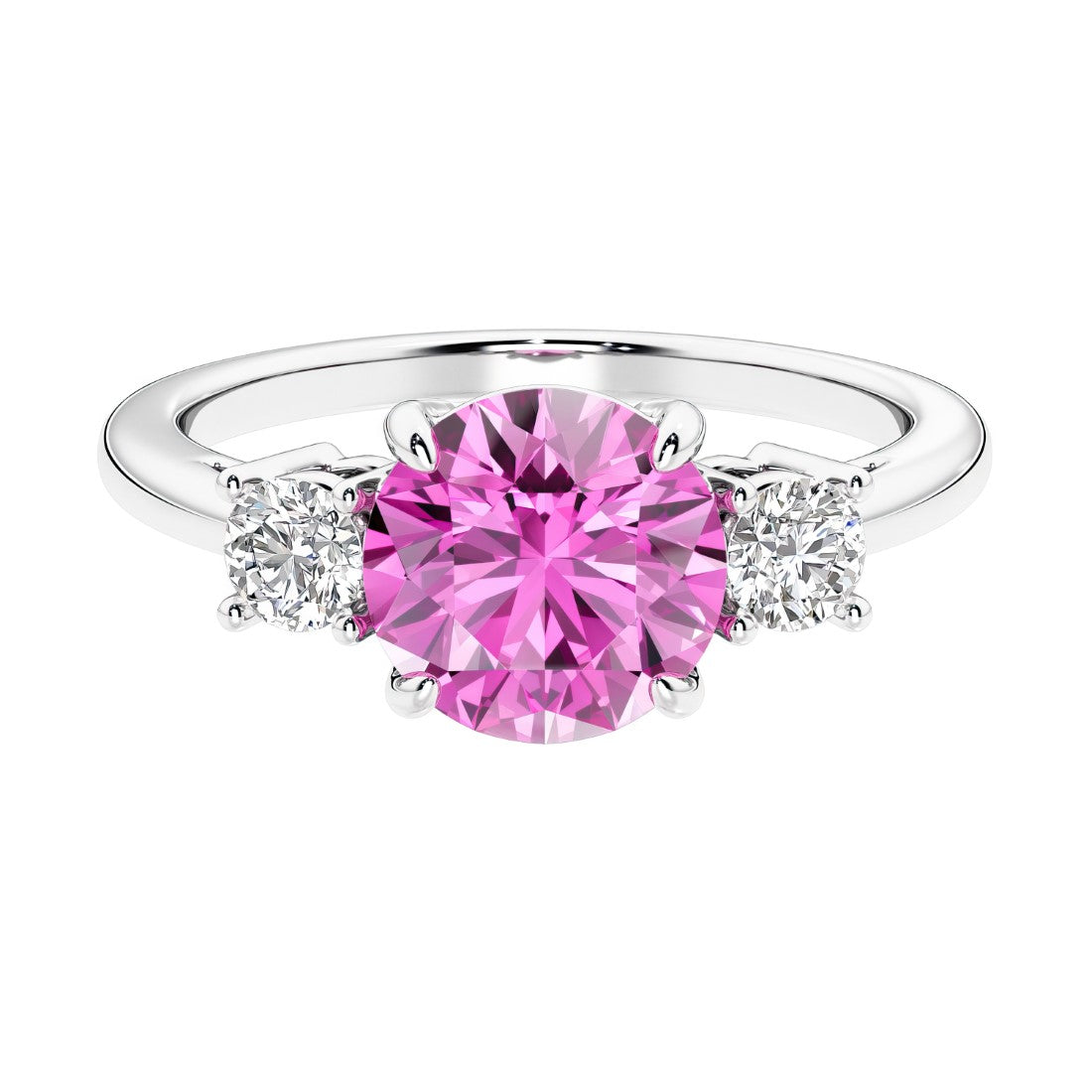 Timeless three stone round diamond engagement ring.