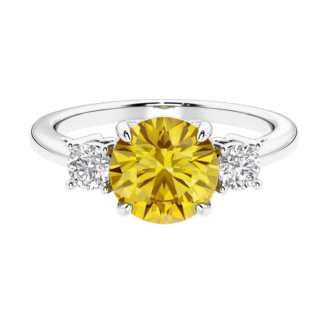 Timeless three stone round diamond engagement ring.