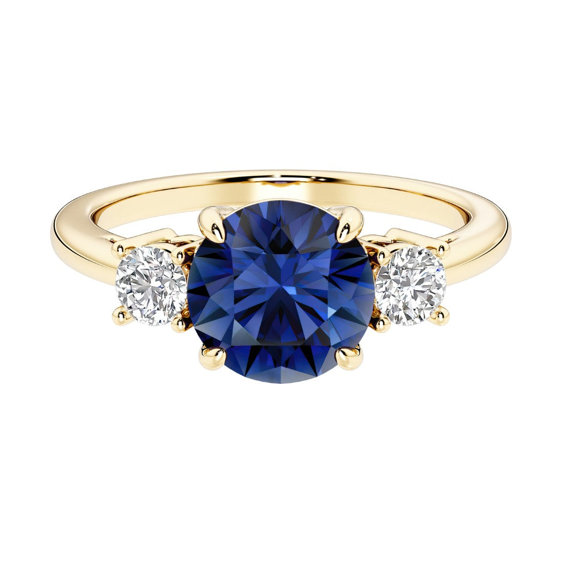 Three stone round engagement ring with brilliant cut diamonds.