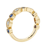 Nine stone sapphire and diamond anniversary ring for women in a romantic half eternity design.