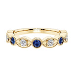 9 stone alternating marquise sapphire and diamond ring in 14K gold, a unique gemstone anniversary band for her.