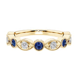 9 stone alternating marquise sapphire and diamond ring in 14K gold, a unique gemstone anniversary band for her.