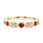 9 stone alternating marquise ruby and diamond ring in 14K gold, a unique gemstone anniversary band for her.