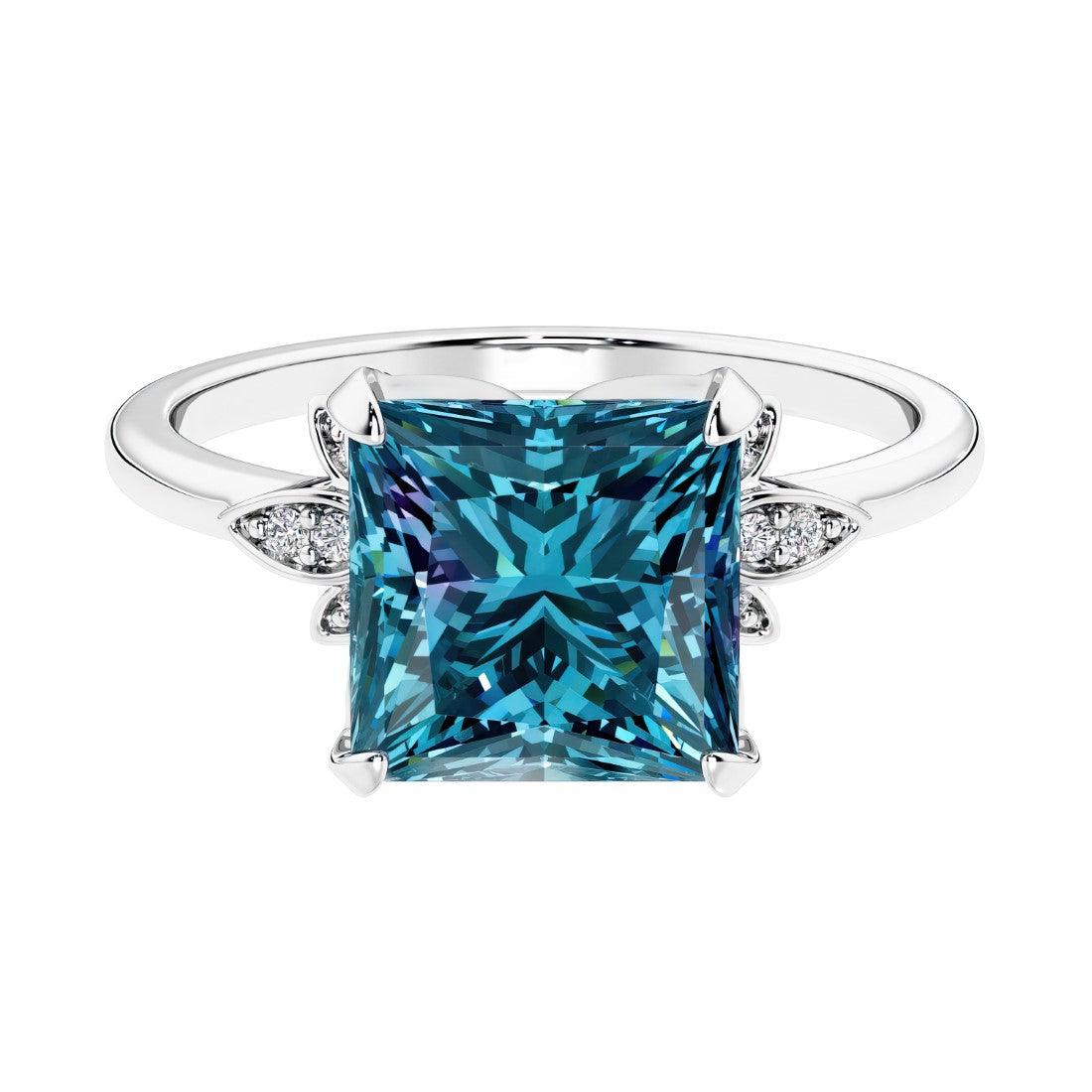 Nature inspired ringprincess cut Alexandrite and brilliant round diamonds.