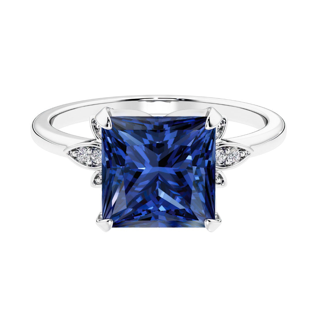 Nature inspired ringprincess cut blue sapphires and brilliant round diamonds.