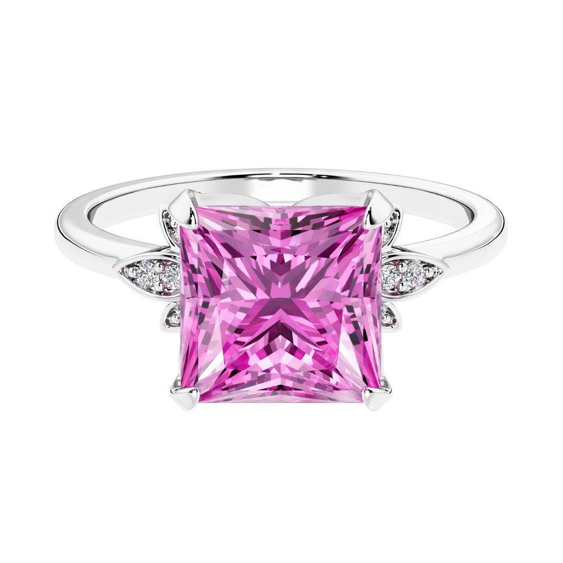 Nature inspired ringprincess cut pink sapphires and brilliant round diamonds.