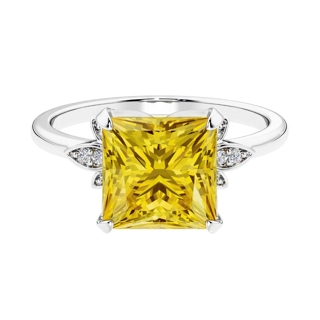 Nature inspired ringprincess cut yellow sapphires and brilliant round diamonds.
