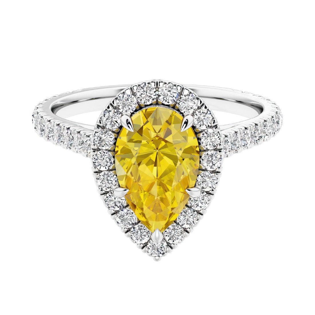 Halo ring with diamond french pave band.
