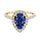 Pear shaped blue sapphire and french pave diamond ring.