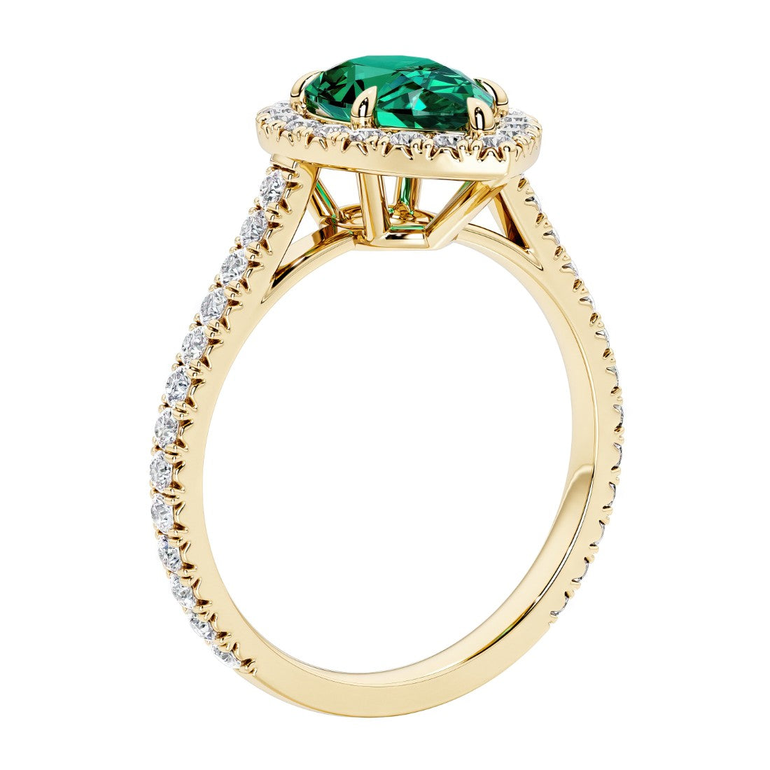 Beautiful Emerald french pave diamond engagement ring with classic styling.